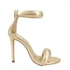 Sandali 2024 sottile tacco alto semplice donna oro estate strass stile conciso one-strap sexy scarpe da ballo da donna