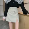 Skirts Fashion Trends Plus-Size Autumn/Winter Korean Street Tie Faux Leather Split Drawstring Bandage Pleated A-Line Skirt