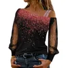 T-shirts Femmes Femmes Paillettes Épaule Froide Mode Dames Maille À Manches Longues Blouses Femme T-Shirt Lâche Pulls Occasionnels Haut