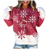 Dameshoodies Rode grafische kerstkleding Casual losse sneeuwvlokprint Lange mouw Ronde hals Sweatshirt Blouse Moletom