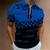 Męski Polos Summer Fashion Zipper HD Digital Printing Streets Hip-Hop Clothing poliester wygodny krótkie topy polo