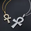 Bijoux Hip Hop scintillants en argent Sterling 925, 3 tailles, Micro pavé Vvs Moissanite diamant glacé, pendentif croix Ankh