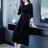 Casual Dresses Women Black Velvet Polka Dot Midi Dress Autumn Winter Thick Warm Elegant Chic 2024 Korean Vintage Hepburn Evening