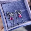 Dangle Earrings Vintage Fashion Natural Garnet EarDrop 925 Sterling Silver Inlaid Red Gemstone Women's Jewelry Bowknot Bridal Party Gif