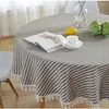 Table Cloth Striped Round Tablecloth Plain Tassel Cotton Linen Cover Towel Obrus Tafelkleed Mantel Mesa