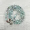 Armband Natural Candy Light Blue Onyx 108 Pärlor Mala Armband för kvinnor Girls Lotus Healing Yoga Jewelry