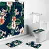 Duş perdeleri tropikal yapraklar siyah duş perdeleri kaymaz halılar banyo paspas yeşil yaprak çiçekler banyo dekor ekran tuvalet lüks halı seti