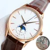 Высококачественный лучший бренд Jaegex-LeCoultxx Ультратонкие мужские часы Moonx Phasex Masterx Series 39 мм с циферблатом, кожаный ремешок, сапфировое зеркало, шелковистый дизайнерский механизм