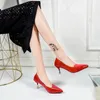 Dress Shoes 2024 Women Pumps High Heels Black Red Patent Leather Pointed Toe Sexy Wedding Party Plus Big Size 34-41 Zapatilla Mujer