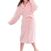 Women's Sleepwear Women Winter Bathrobe Thick Coral Fleece Warm Great Water Absorbent Solid Color Lace Up Long Sleeve Cardigan Hooded