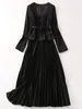 Robes décontractées Designer Femmes Robe de soirée élégante Mode Vintage Haute Qualité Occasion formelle Français Soirée plissée noire
