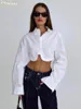 Kvinnors blusar CLINKLY Fashion Slim White Cotton Blus 2024 Elegant Lapel Long Sleeve Crop Shirts Casual Classic Blusa Top Female