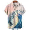 Men's Casual Shirts Japanese Sea Ocean Wave Graphic Shirt Men Kids 3D Print Vintage Hawaiian Beach Short Sleeve Women Lapel Tops Clothing