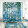 Shower Curtains Art Abstraction Plant Water lily Shower Curtain Sets Flowers Fabric Bathroom Curtains Non-Slip Toilet Cover Rug Baths Mats Decor