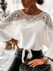 Blusas de mujer Mujeres de encaje Otoño Sexy Costura Camisas blancas Vintage Elegante Señoras Tops Camisa Moda Casual Suelta
