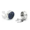 Men's Round Mystic Blue Natural Stone Cufflinks Business Gemstone Plain Buckle