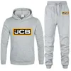 Tute da uomo Tuta sportiva con cappuccio Escavatore Jcb Logo Stampa Pantaloni casual con cappuccio 2 pezzi Set in pile Abbigliamento sportivo unisex di alta qualità da jogging