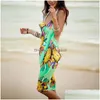 Sarongs 2021 Bohemian Women Summer Beach Dress Bikini er-ups Swim Wear Er Up Cotton Tunic Sexig Deep V-Heck Robe Caftan Summer1 Drop Dh7jp