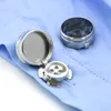 Men's Round Mystic Blue Natural Stone Cufflinks Business Gemstone Plain Buckle