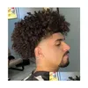 Erkek Çocuk Perukları 15mm Afro Curl 1B FL PU Toupee Mens Wig Brezilya Remy İnsan Saç Değiştirme Siyah DHWJ2 için 12mm Kıvırcık Dantel Birimi