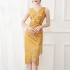 Sıradan Elbiseler Kadınlar 1920'ler saçak pullu sinek elbise dişi tepeleri altın gümüş vintage parti büyük gatsby payetli kokteyl