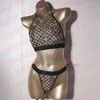 Seksi dantel yukarı bikinis tasarımcısı mektup baskı yular sırtsız mayo kadınlar için açık havuz parti mayo biquinis