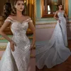 Superbe robe de mariée sirène illusion sexy, paillettes scintillantes, épaules dénudées, robes de mariée de luxe sur mesure avec train détachable, 2024