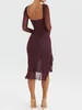 Casual Dresses Women Ruffle Hem Mermaid Maxi Dress Mesh Long Sleeve Fall Bodycon Midi Cocktail Party