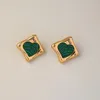 Stud Earrings Vintage Love Shell Malachite Eardrop For Women 2024 Fashion Ear Clip Luxury Jewelry Boutique Trend