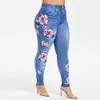 Mode Faux Denim Leggings Plus Größe Frauen Straße Casual Drucken Hohe Taille Hose Übergroßen Sexy Dünne Elastische Dünne Hosen 240119