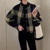 Tweed Contrast Colorful Plaid Short Coat Autumn 2024 New Korean Fashion Small perfume Long Sleeve Women's Jacket 240123