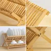 Kitchen Storage Bamboo Dish Rack Drying Holder Utensil Drainer Plate Wooden Flatware