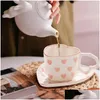 Tazze Tazza da caffè a forma di cuore Set in ceramica con piattino 250 ml Bicchieri creativi per San Valentino Festa della mamma Consegna a domicilio Giardino di casa Kitch Dhgl9