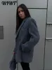 Elegante graue Wolljacke für Damen, lässiges Revers, lange Ärmel, lockere Jacke für Damen, 2024 Frühling, modische Büro-Damenjacke 240123