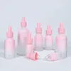 Bouteilles 10X dégradé rose flacon compte-gouttes rechargeable huile essentielle verre liquide 5-100ml goutte pour pots de pipette de massage