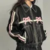 Ropa de Mujer Harajuku, Ropa de calle para Mujer, chaqueta retro de gran tamaño, chaqueta informal de PU con lazo a la moda coreana Y2k 240123