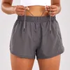 LU-018 Conjuntos de yoga para mujer, pantalones cortos de cintura alta, pantalones cortos para ejercicio, ropa deportiva para niñas, pantalones elásticos para correr para adultos, ropa deportiva con cordón forrado