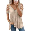 Blouses Femmes Femmes Été Épaule Froide Col En V Fermeture À Glissière Imprimé Creux T-Shirt Dames Casual Blouse Lâche Tunique Tops De Haute Qualité