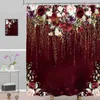 Cortinas de chuveiro florais nupciais, cortina de chuveiro flor de casamento rosa flor decoração de banheiro mulheres meninas primavera natureza cortinas de banho à prova d'água