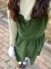 Casual Dresses Vintage Green Bow Lace-Up Halter Dress Fall 2024 Robe Argent Vestido Largo Elegante Para Fiesta Maxi For Women