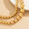 Choker Ingesight.z överdriven stor CCB Ball Bead Chain Women's Vintage Gold Color Double Layer Beaded Neck Necklace Jewelry Set