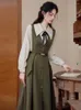 Casual Dresses College Style Mid-length Vintage Dress Modern Elegant Office Lady Outfits Overcoat Tank With Belt Women Vestidos Inverno