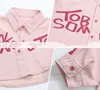Meninas carta impressa camisa rosa crianças lapela manga longa casual out wear camisa 2024 primavera crianças all-matching roupas casuais z6847