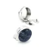 Men's Round Mystic Blue Natural Stone Cufflinks Business Gemstone Plain Buckle