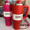 US stock Winter PINK Mugs Cosmo Tumblers Shimmery 40 oz 40oz Mugs Lid Straw Big Capacity Water Bottle Valentines Day Gift Pink Parade i0123