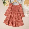 Girl's Dresses Dress Kids Girls 4-7 Years Red Floral Long-Sleeved Dress For Little Girls Korean Style Casual Vacation Pastoral Style Dress