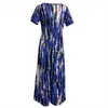 Casual Dresses Womens Fashionable Round Neck Short Sleeve Tie Dyed Printed Long Dress Loose Petite For Summer Woman