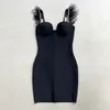 10001 L 2024 Runway Dress Spring Summer Dress Spaghetti Strap Bandage Dress Sleeveless Pärlor märke samma stil Womens Dress Fashion High Quality Mengmi