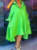 Casual Dresses Plus Size Shirt Dress Women 2024 Spring Summer Long Sleeve Solid Green Loose Single Breasted Irregular Sundress