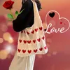 Love Heart Pattern Tote Bag Aesthetic Knitted Shoulder Bag Fashion Crochet Bag For Women Valentine's Day Gift
